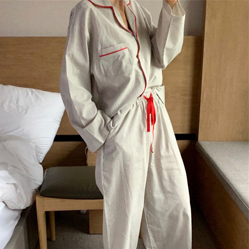 Trade Casual Nightwear In Contrasting Colors With Striped Trim - Image 4