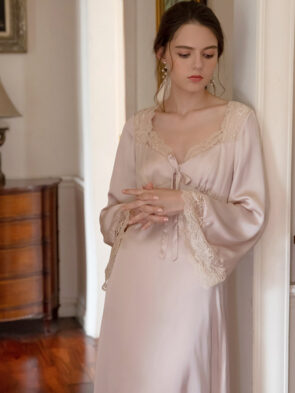 Romantic Nightgown Nightwear Princess Women Vintage Sleepwear Satin