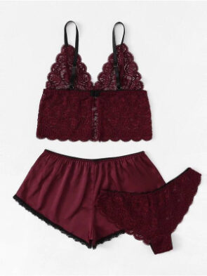 Satin Lingerie Lace Shorts Set