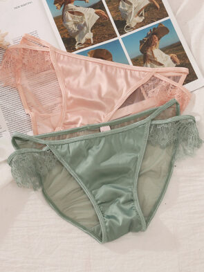 Lace Satin Women's Panties With Lashes